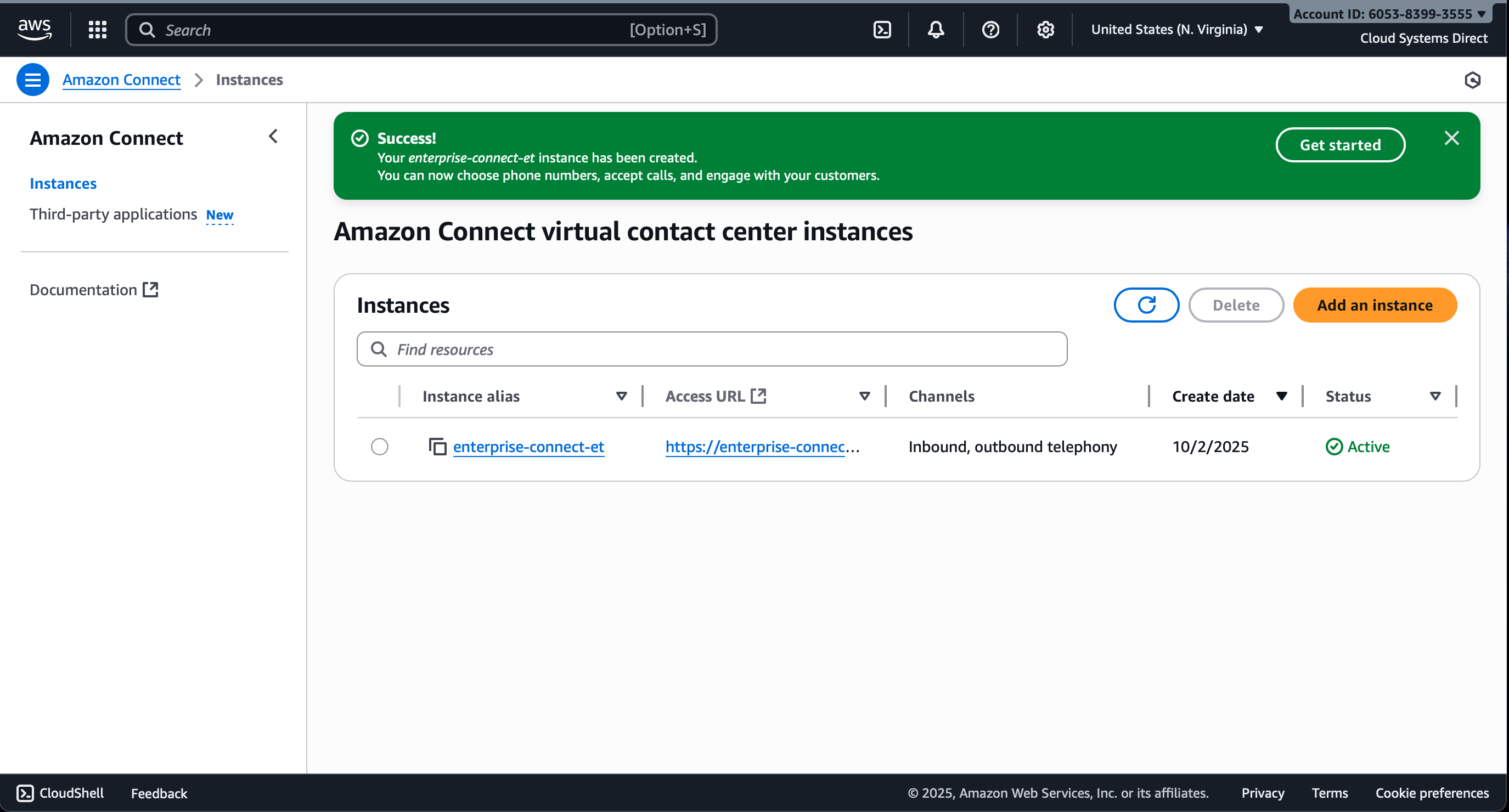 Amazon Connect configuration console